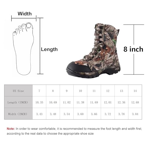 R RUNFUN Men's Hunting Boots Waterproof Hiking Boots Insulated Work Boots, 8 Inches Lightweight Outdoor Shoes, 400g Thinsulate(RF2301-8CG, Size 8.5)