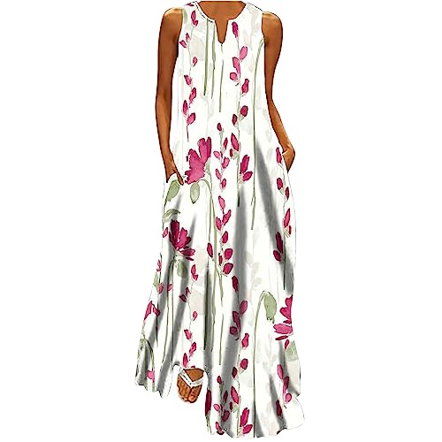 Maxi Sundresses for Women 2024 Maxi Sundress for Women Trendy 2024 Summer Dress Floral Print V Neck Dresses Sleeveless Boho Dress Beach Outfits Slimming Summer Dresses for Women 2024