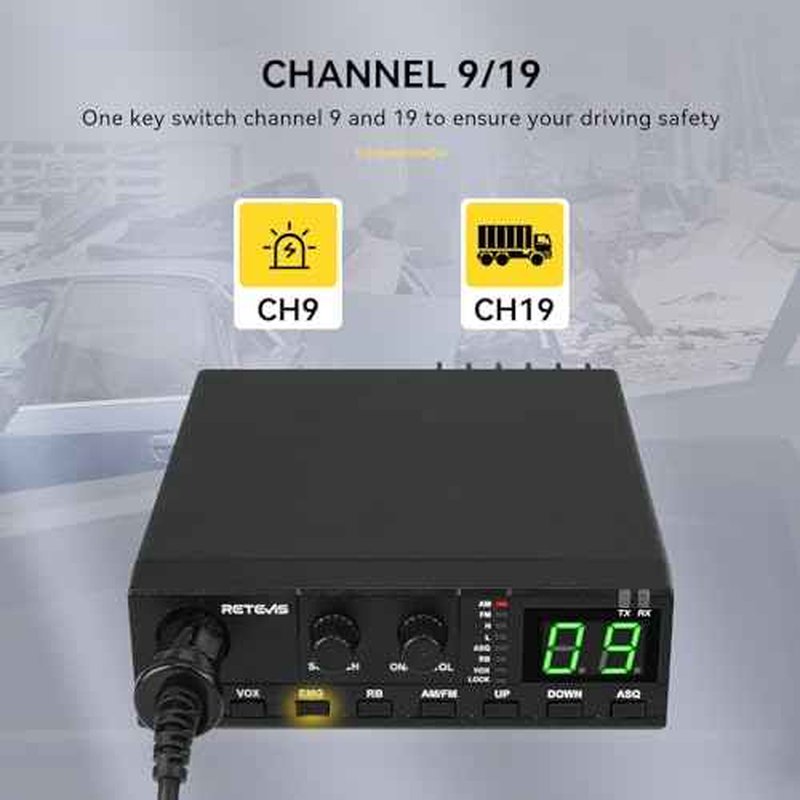 Retevis MB2 AM/FM Professional CB Radio, 40 Channels Mini Radio, Easy to Operate, Squelch Knob ASQ, VOX, Auto-Scan, CB Mobile Radio for Truckers, Black