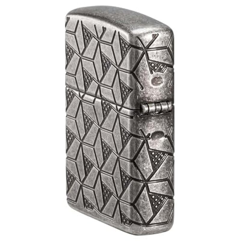 Zippo Lighter: Armor MultiCut Geometric Deep Carve - Antique Silver 49883