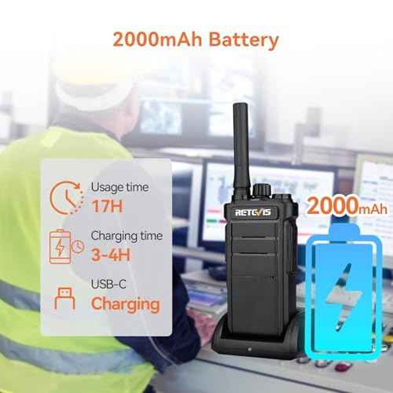 Retevis RB26 Long Range Walkie Talkies, GMRS 2 Way Radios, Rechargeable Two Way Radios, 2000mAh, Durability,Repeater Capable,Security Radio for Security Church Construction School Warehouse(5 Pack)