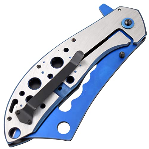 Snake Eye Tactical 12" Jumbo Huge Heavy Duty Ultra Smooth One Hand Opening Folding Pocket Knife Limited Edition Collectors Knife - Ideal for Recreational Work Hiking Camping (Blue)