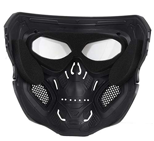 JFFCESTORE Tactical Mask,Protective Full Face Clear Goggle Skull mask Dual Mode Wearing Design Adjustable Strap One Size fits All