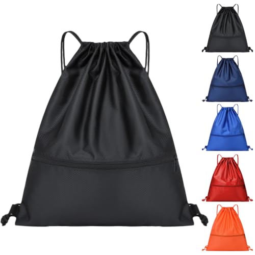 Arae Small Water Resistant Drawstring Backpack Bag - Black Gym Sack