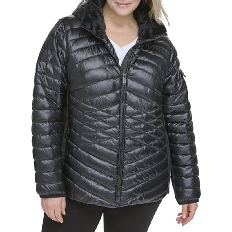 Calvin Klein Women's Performance Outerwear,Metallic Black,1X