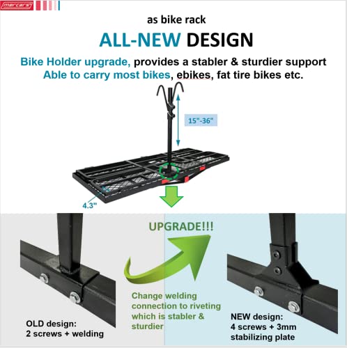 Hitch Mount Cargo Carrier Basket - Comes with Bike Rack Fits 2 Ebike Fat-Tire Electric Bicycle with Folding Large Heavy Duty 500Lbs Fits 2" Receiver for Car Truck SUV RV (66"x24"x14", Charcoal Black)