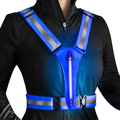 Topward LED Reflective Vest Safety Gear, Light Up Vest for Night Walking Cycling, High Visibility Running Vest with Reflective Strips, USB Rechargeable with Adjustable Waist/Shoulder