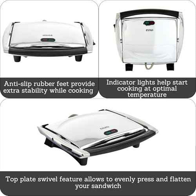 IMUSA 12x10in Stainless Steel Electric Panini Press with Temperature Control, Nonstick Plates for Sandwiches, Grilled Paninis, Quesadillas, and More