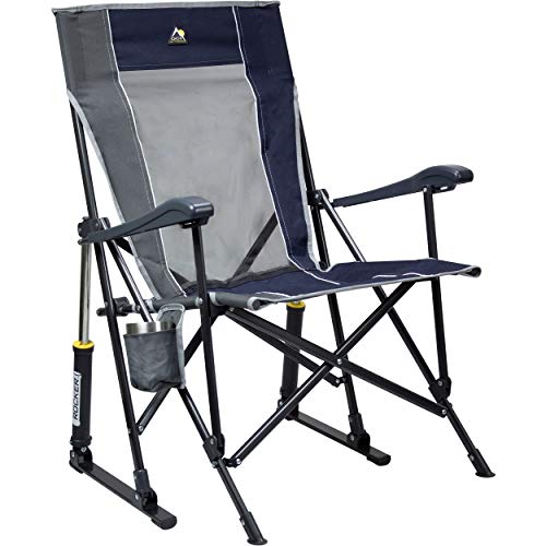 GCI Outdoor RoadTrip Rocker Camping Chair | Portable, Folding Rocking Chair with Solid, Durable Armrests, Drink Holder & Comfortable Extended Backrest — Midnight