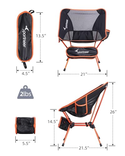 Sportneer Backpacking Chair, Lightweight Portable Camping Chair for Adults Foldable Outdoor Collapsible Camp Chair for Camping Hiking Lawn Picnic Beach Outside Travel