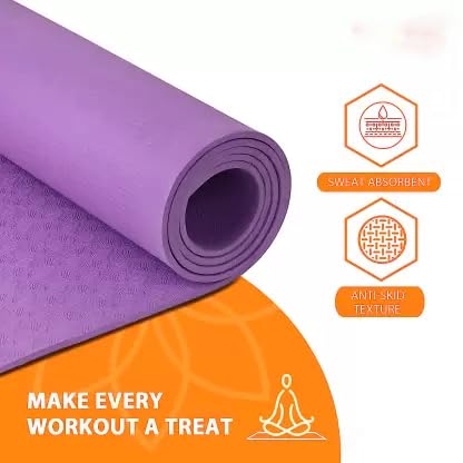 SINT Yoga Mat With Strap Included - Ultra Absorbent Exercise Mat - Non Slip Yoga Mat - Yoga Mat for Women - Wide Yoga Mat, Thick Texture for Stylish Support, (Purple)