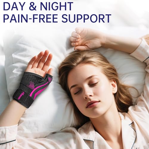 Thumb Wrist Brace | Upgraded Thumb Spica Splint Stabilizer Pain Relief Night Support for De Quervain¡¯ s Tenosynovitis Trigger Finger Arthritis Sprains | Breathable Fabric(S/M,Pink/Black)