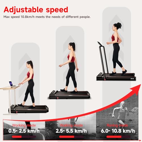 RHYTHM FUN Foldable Treadmill, 300 lb Capacity Walking Pad 2.5HP Treadmill Under Desk, Portable Treadmill for Home and Office, Folding Treadmill 2 in 1 with Remote Control, LED Display