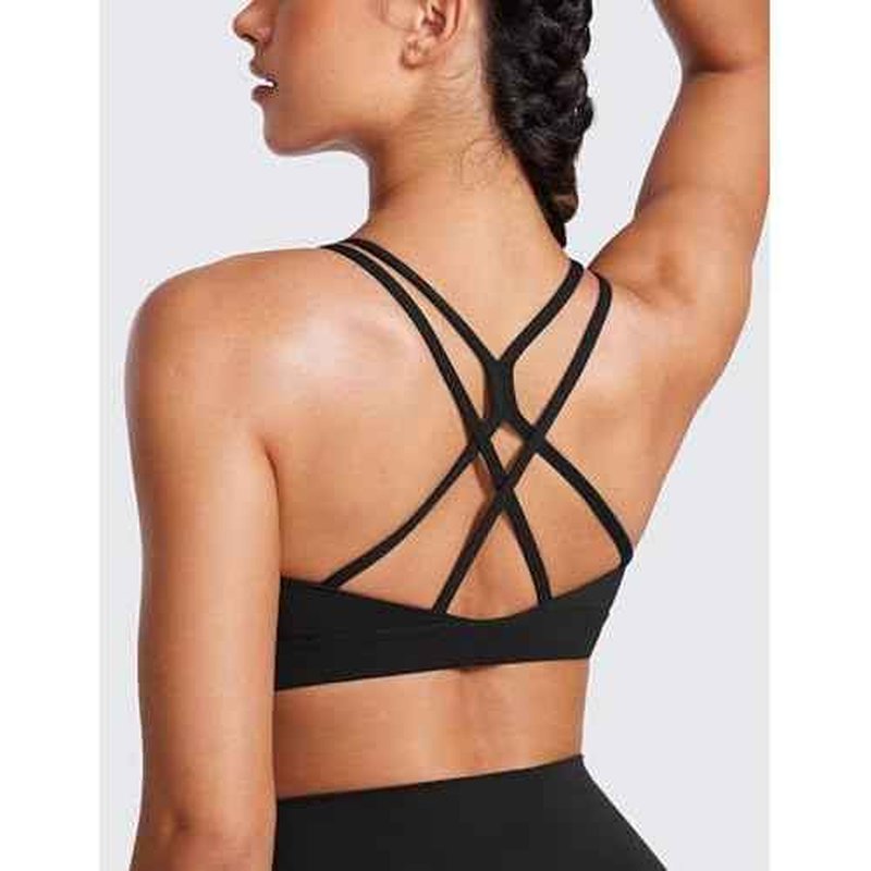CRZ YOGA Womens Butterluxe High Neck Longline Sports Bras - Criss Cross Halter Wireless Padded Gym Workout Crop Top