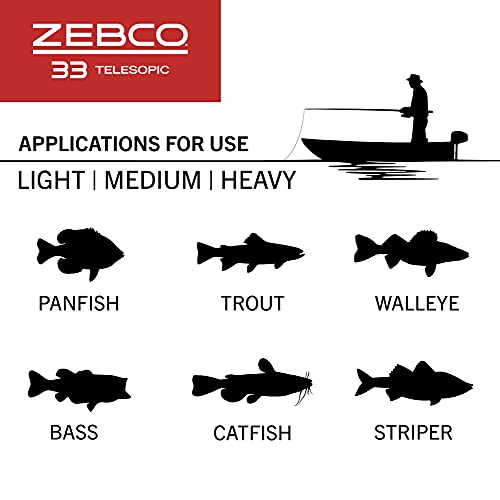 Zebco 33 Spincast Reel and Telescopic Fishing Rod Combo, Extendable 22.5-Inch to 6-Foot E-Glass Fishing Pole, Size 30 Reel, Quickset Anti-Reverse Fishing Reel with Bite Alert, Silver/Black