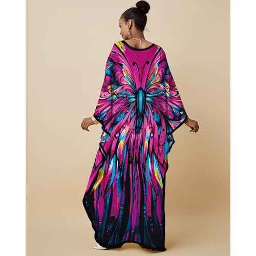 Bsubseach Kaftan Dresses for Women Floral Print Caftans Bathing Suit Cover Ups Plus Size Long Beach Coverup Dress