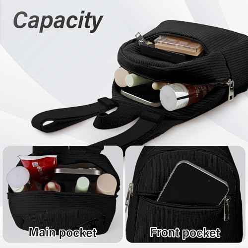 Cute Mini Backpacks, Corduroy Tiny Backpack Small Backpack for Women and Girls, Portable Ladies Backpacks (black)