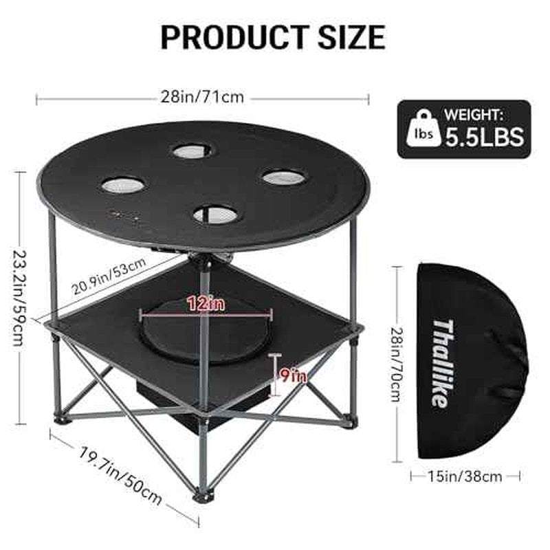 Portable Lightweight Folding Camping Table with Cooler and 4 Large Cup Holders Collapsible Picnic Camp Table Foldable Outdoor Table with Carry Bag for BBQ Tailgating Beach RV Travel Hiking