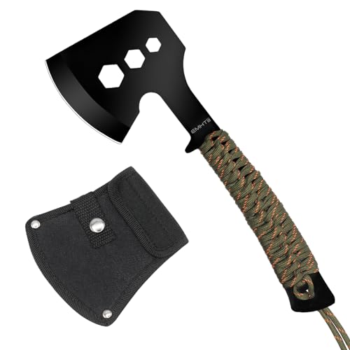 EMHTiii Camping Axe Small Hatchet - 10" Full Tang Stainless Steel Blade with 3 Hex Wrenches Rope Handle, for Outdoor Hiking, Garden, Black