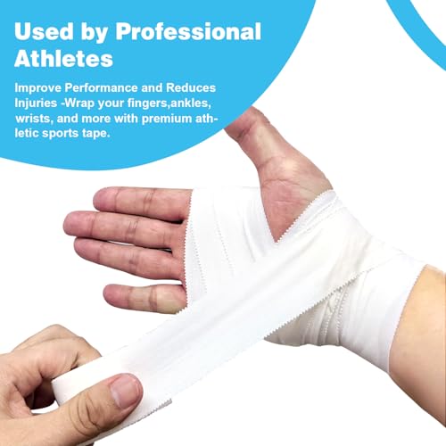 Premium Sports Tape Athletic, 2 Rolls White Adhesive Tape Medical for Injuries, Strong Sport Bandage Wrap Tape No Glue Residue Easy to Tear for Boxing Training Gymnastics, 1.5 in x 30 ft