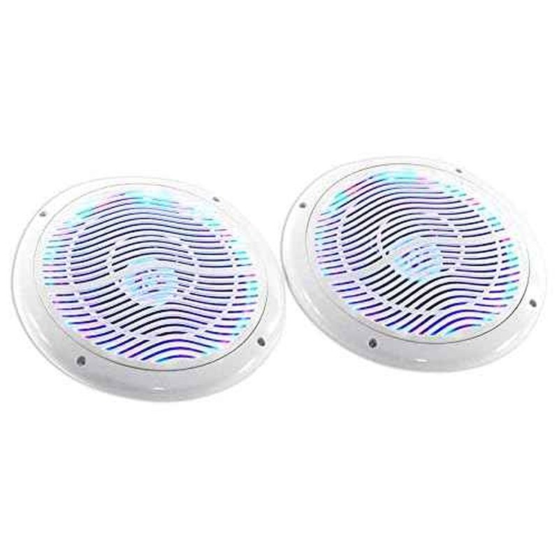 Rockville Pair RMC65LW 600W Peak / 75W RMS 2-Way White Marine Speakers, Multi-Color LED Lighting, Remote Control, Waterproof, Perfect for Boats and Outdoor Audio