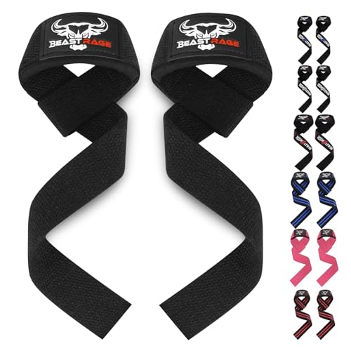 BEAST RAGE Lifting Straps for Weightlifting, Weight Lifting Straps Gym Power Workouts Lifting Wrist Straps Padded Cotton Men Women Support Lifters Deadlift Straps Hard Pull Exercise Straps