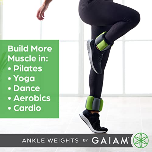 Gaiam Ankle Weights Adjustable Set For Women & Men - Resistance Workout Equipment for Walking, Running, Pilates, Yoga, Dance, Aerobics, Cardio Exercises (5Lb Set - Two 2.5Lb Weights)