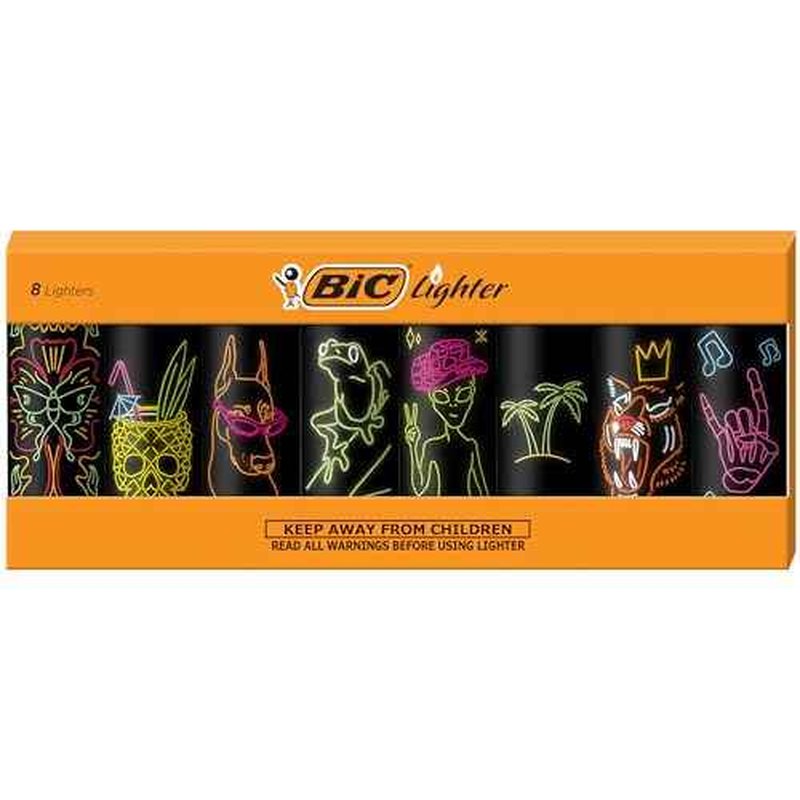 BIC Maxi Pocket Lighter, Special Edition Neon Series, Great for Candles and Firepits, 8 Count Pack of Lighters