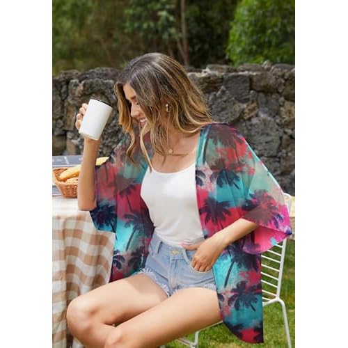 Hawaiian Shirt Kimono Beach Cover Up Chiffon Cardigan Floral Tops Loose Capes Women Summer Beach Tops