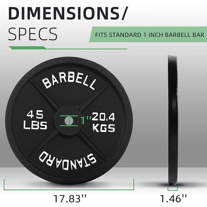 Fitvids 1-Inch Standard Cast Iron Weight Plate for Strength Training & Weightlifting, Multiple Sizes