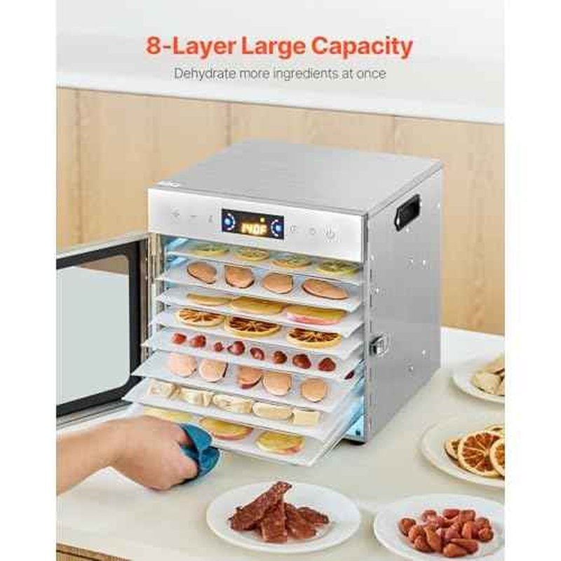 VEVOR Food Dehydrator Machine, 8 Stainless Steel Trays, 400W Electric Food Dryer with Adjustable Temperature & 24-Hour Timer, Freeze Dryer for Jerky, Meat, Fruit, Vegetables, Herbs, Dog Treats