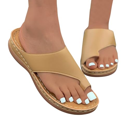 Orthopedic Sandals Women Fashion Comfort Leather Clip Toe Slip On Wedge Sandals Summer Beach Outdoor Womens Sandals Dressy Summer Comfortable Walking Sandals with Arch Support Orthotic Slides Thong