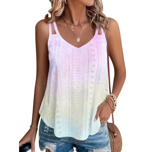 Generic Buy Again My Orders Summer Tank Top for Women Spaghetti Strap Sleeveless Vacation Beach T Shirts Trendy Floral Eyelet Camisole Tops V Neck Dressy Casual Curved Hem Tunic Blouses