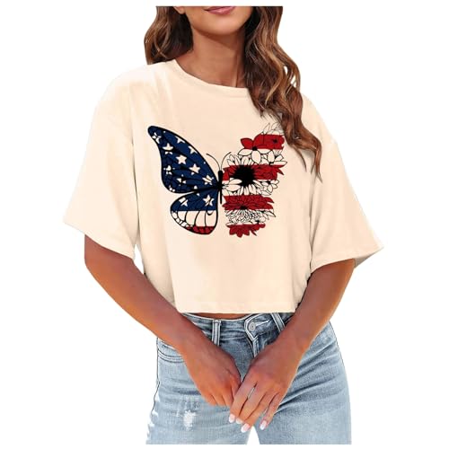 Orders Placed by Me Recently 4th of July Crop Tops for Women American Flag Patriotic Cropped T-Shirts USA Short Sleeve Memorial Day Oversized Independence Day Blouses