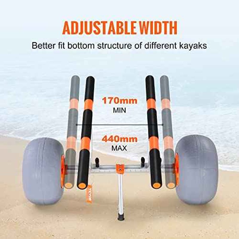 VEVOR Heavy Duty Kayak Cart, 350lbs Load Capacity, Detachable Canoe Trolley with 13'' Beach Wheels, Adjustable Carrier Width & Nonslip Support Foot, for Kayaks Canoes Paddleboards Float Mats Jon Boats