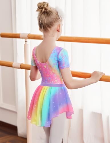 Zaclotre Girls Ballet Leotard with Skirt Toddler Dance Outfit Rainbow Star 6-7Y