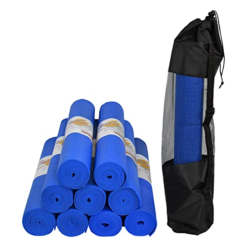 Hello Fit Kids Yoga Mats With Carrying Bags, 60" x 24" Exercise Mats, 4mm Non Slip Yoga Mat for Boys and Girls, Easy to Clean Kid's Workout Mat for Schools and Classrooms, 10 Pack, Dark Blue