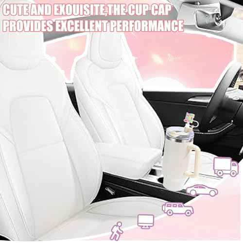 10mm Straw Toppers Set, Pink Jenus Faith Straw Covers Cap with Clip-on Cross Charms for 30oz 40 0z Stanley Tumblers, Cute and Bling Modern Simple Tips Stanley Accessories