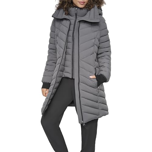 DKNY womens Bib-front Light-weight Puffer