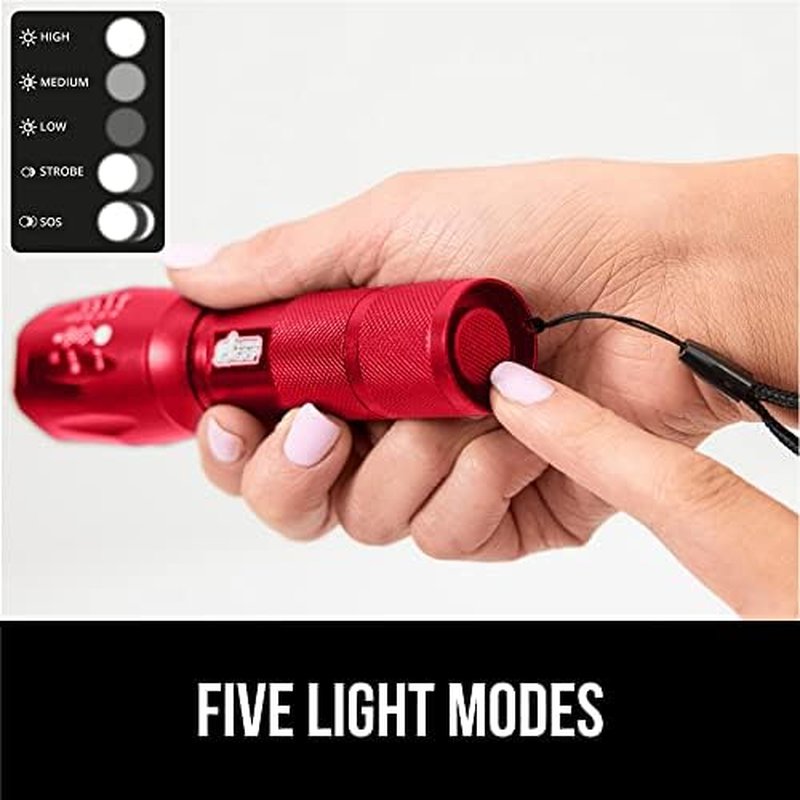 Gorilla Grip LED Tactical Flashlight - Water Resistant, Ultra Bright | 2 Pack in Red & Hunter Green, 750 FT Range