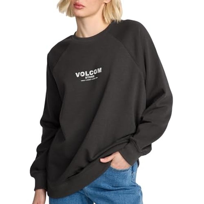 Volcom womens Boyfriend Crew Fleece Sweatshirt ? Raglan Sleeve Boyfriend Fit Crewneck With Chest Screenprint