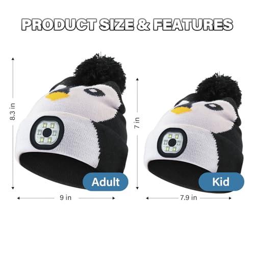 LED Beanie with Light for Adults, USB Rechargeable Headlamp Cap Unisex Winter Warm Knit Night Light Hat for Camping Running