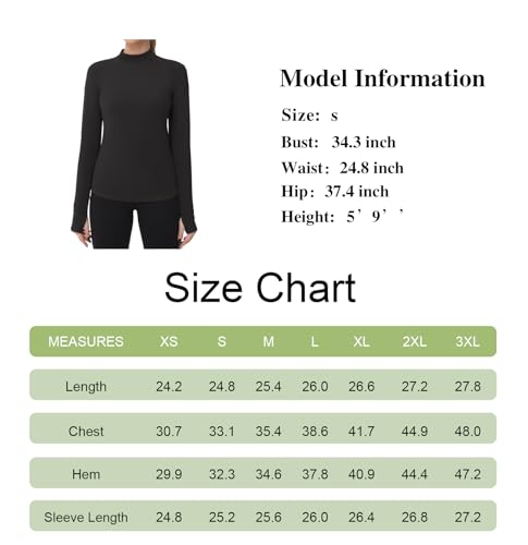 Dragon Fit Womens Slim Fit Mock Turtleneck Shirts Long Sleeve Base Layer Thermal Underwear Tops with Thumbhole Black