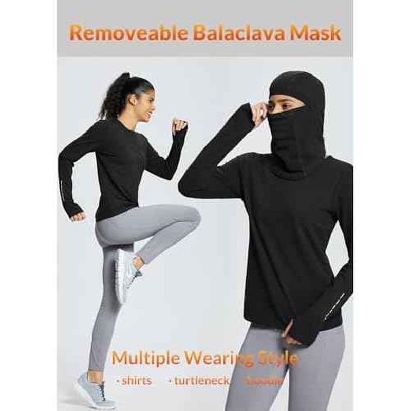 baleaf Thermal Long Sleeve Women Shirts Winter Clothes Cowl Neck Warm Fleece Base Layer Tops with Balaclava and Thumbholes