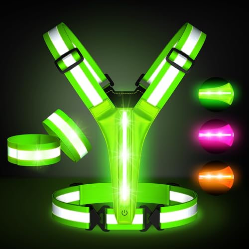 Led Light Up Running Vest Reflective Vest for runners night walking, Rechargeable LED Reflective Running Vest High Visibility with Adjustable Waist/Shoulde, Reflective Armband for Women Men (Bule)