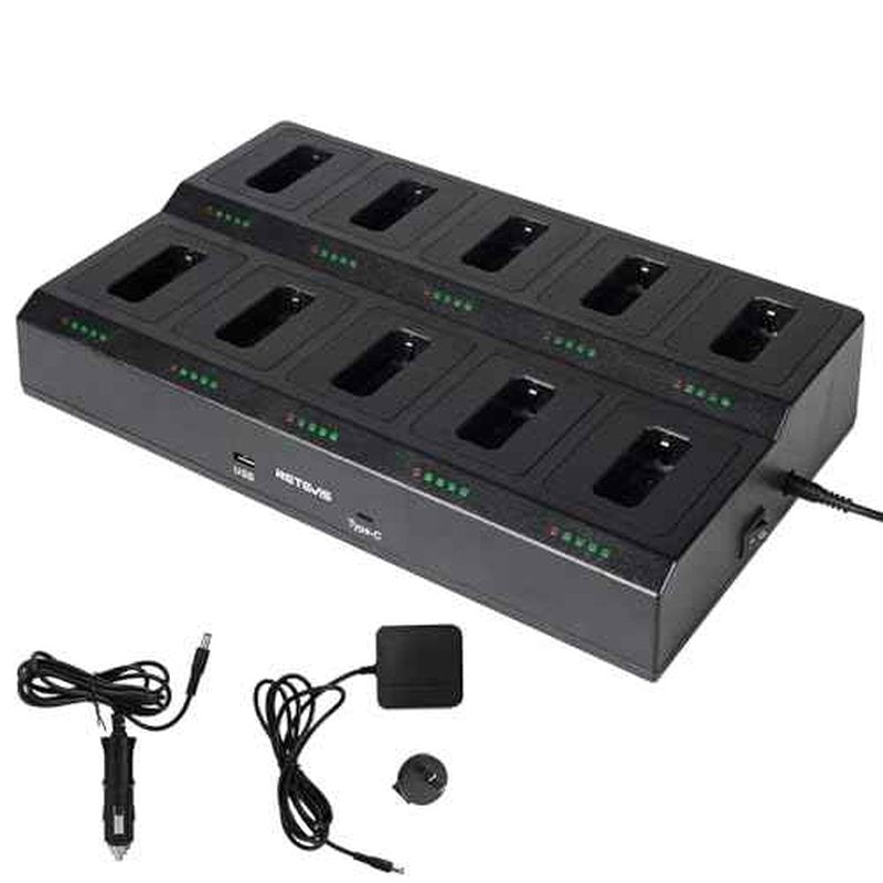 Retevis RT22 10-Way Walkie Talkie Charger, Ten Way Multi Unit Charger, for Retevis RT22 RT22S RB19 RB19P RB39 RB39P Walkie Talkie and Battery, 5 LED Indicators, AC/DC Adapter, Replaceable Base(1 Pack)