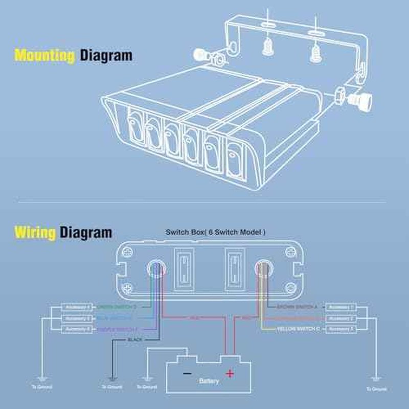 Nilight 6 Gang Rocker Switch Box Waterproof SPST Toggle Panel Blue LED 12V 24V 20A 60Amp Max for Automotive Cars Vehicles Boats RVs Campers SUVs