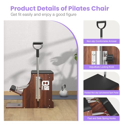 Pilates Chair, Split-Pedal Stability Pilates Combo Wood Chair with Handles, Yoga Fitness Trainer, Pilates Reformer Machine, Pilates Equipment Perfect for Home Use & Gym Workout, Multi-Color