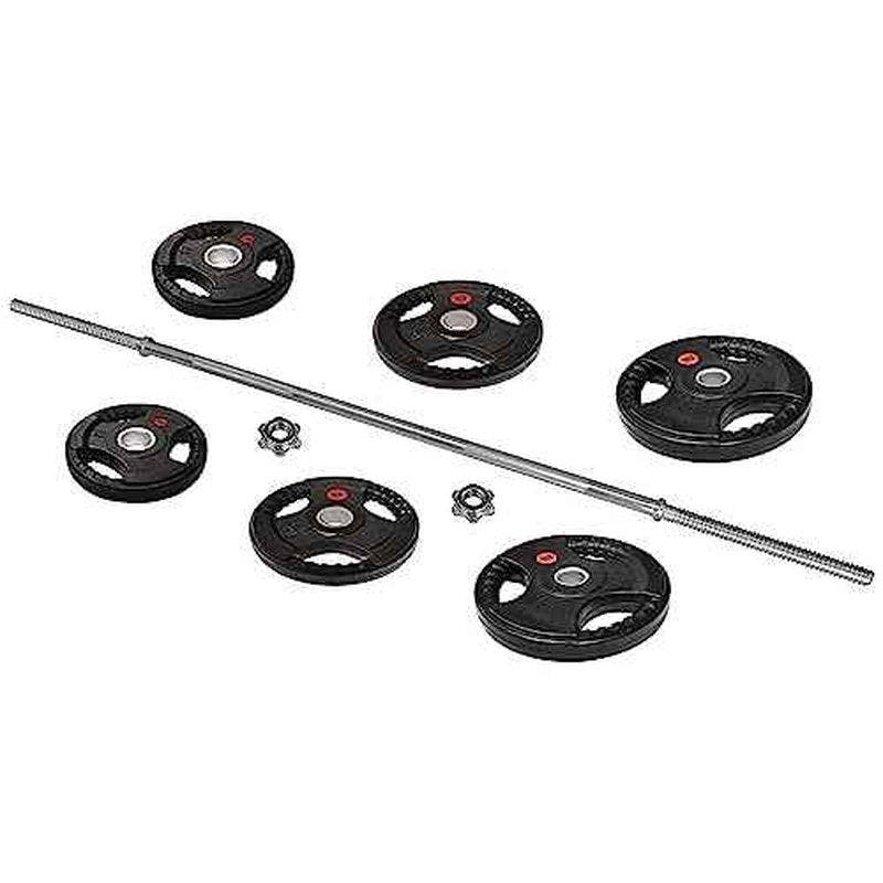 Fitvids Cast Iron Standard Weight Plates Including 5FT Standard Barbell with Star Locks, 45-Pound Set (35 Pounds Plates + 10 Pounds Barbell), Multiple Packages