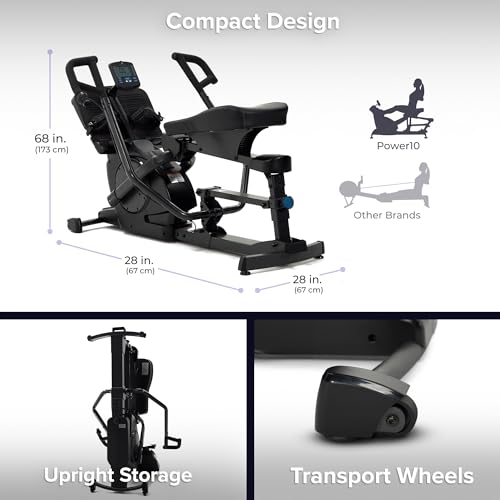 Teeter Power10 Rower with 2-Way Magnetic Resistance Elliptical Motion - Indoor Rowing Machine w/Bluetooth HRM Connectivity, Teeter Move App - Free Classes & Coaching (Power10)